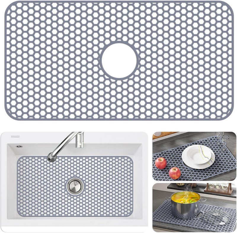 Bestjing Silicone Sink Protectors for Kitchen Sink - 29.7"x 15.5" Kitchen Protector Accessory, Non-Slip Heat Resistan Mat for Bottom of Farmhouse Stainless Steel Porcelain, Dishwasher Safe (Gray) - Image 1